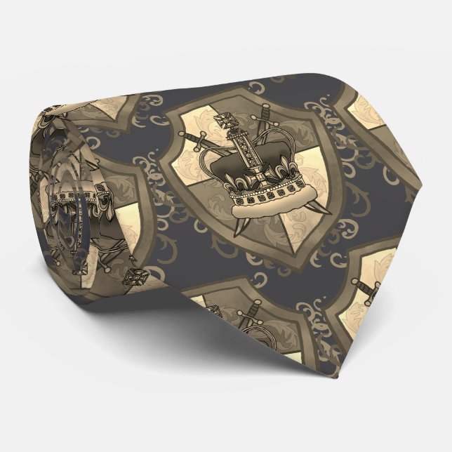 Family Crest Crown Sword shield tie (Rolled)