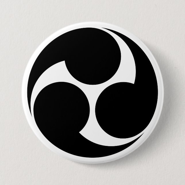[Family Crests] Left-rotating Mitsu-domoe 7.5 Cm Round Badge (Front)