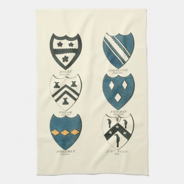 Family Crests of Various English Houses Tea Towel (Vertical)