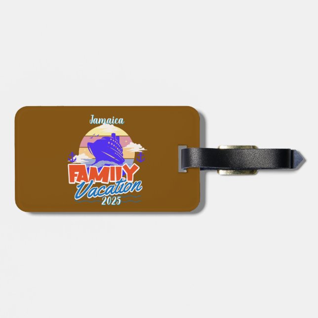 Family Cruise Brown/Blue Vacation Personalise Luggage Tag (Back Horizontal)