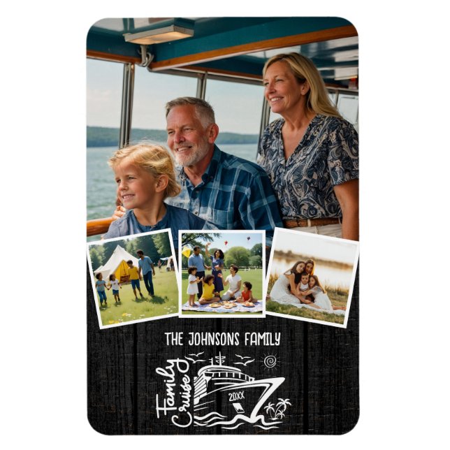Family Cruise keepsake & Custom 4 Photo Frames Magnet (Vertical)