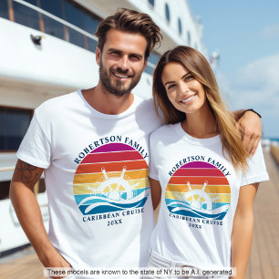 Family Cruise Nautical Ship Wheel Retro Sunset T-Shirt