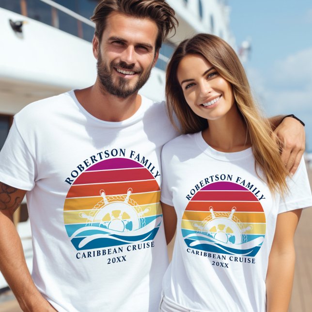 Family Cruise Nautical Ship Wheel Retro Sunset T-Shirt (Creator Uploaded)