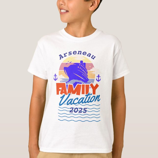 Family Cruise  Sunset Blue/Orange PERSONALIZE T-Shirt (Front)