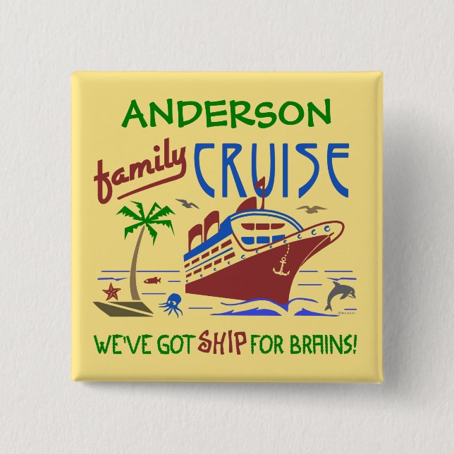 Family Cruise Vacation Funny Ship | Custom Name 15 Cm Square Badge (Front)