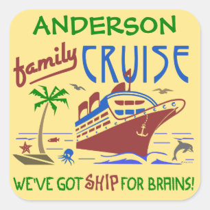 Family Cruise Vacation Funny Ship   Custom Name Square Sticker