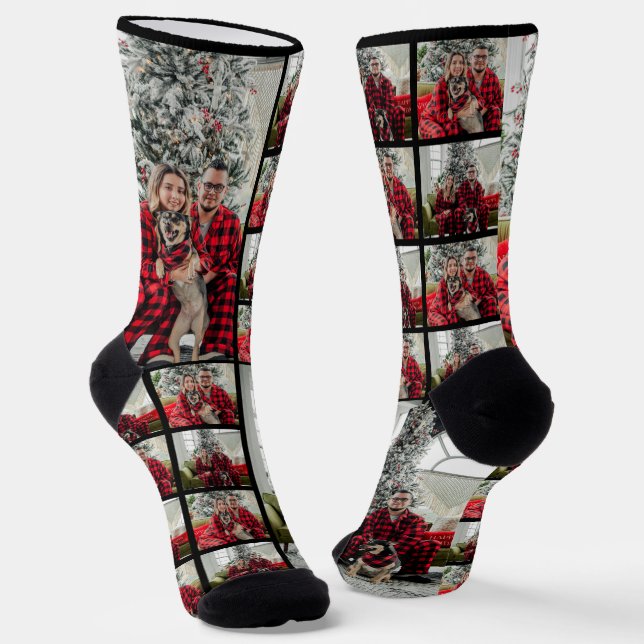 Family Custom Christmas Photo Collage Picture Socks (Angled)