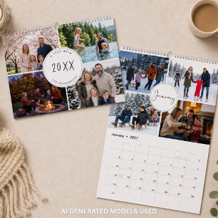 Family Custom Modern Script Photo Collage Calendar
