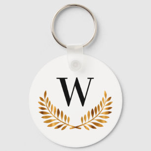 Family custom monogram name gold black key ring