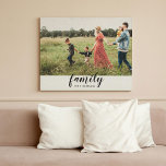 Family Custom Photo Canvas Print<br><div class="desc">This stylish canvas print features a beautiful script font inscribed "family" above your family name in a modern,  sleek font pairing. Your favourite family photo fills the background. Makes for excellent gifts for family members throughout the year.</div>