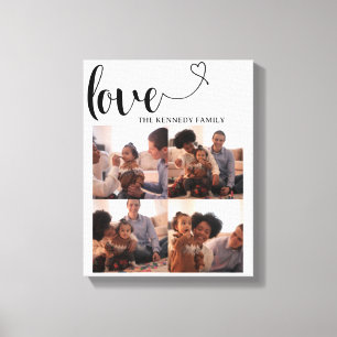 Family Custom Photo Collage Love Heart Family Name Canvas Print