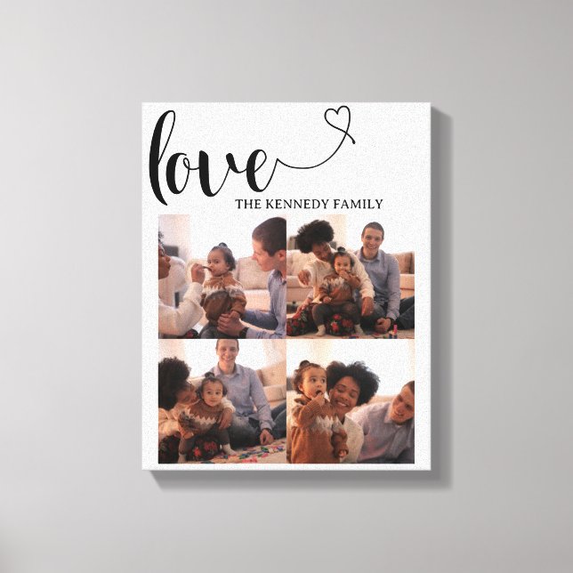 Family Custom Photo Collage Love Heart Family Name Canvas Print (Front)