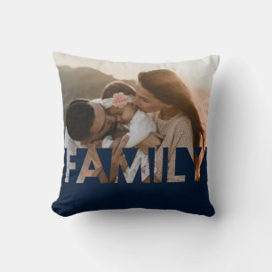 Family Custom Photo Dark Blue Cushion