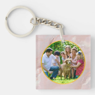 Family Custom Photo in Gold & elegant Pink marble Key Ring