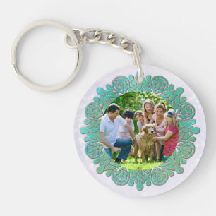 Family Custom Photo with Elegant Turquoise Mandala Key Ring