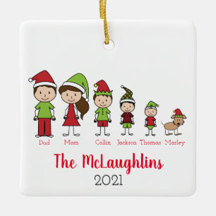 Family Cute Christmas Characters With Dog Ceramic Ornament