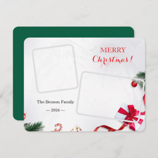 Family Cute Merry Christmas 2 Photo Holiday Card