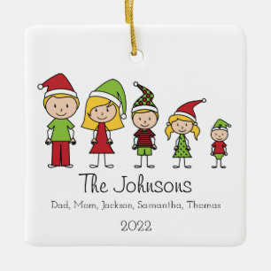 Family Cute Personalised Christmas Characters Ceramic Ornament
