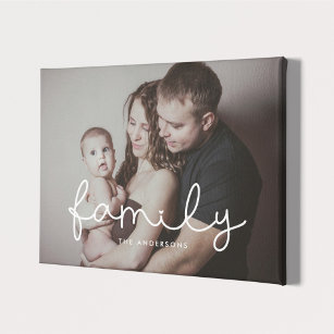 Family cute whimsical script family photo canvas print