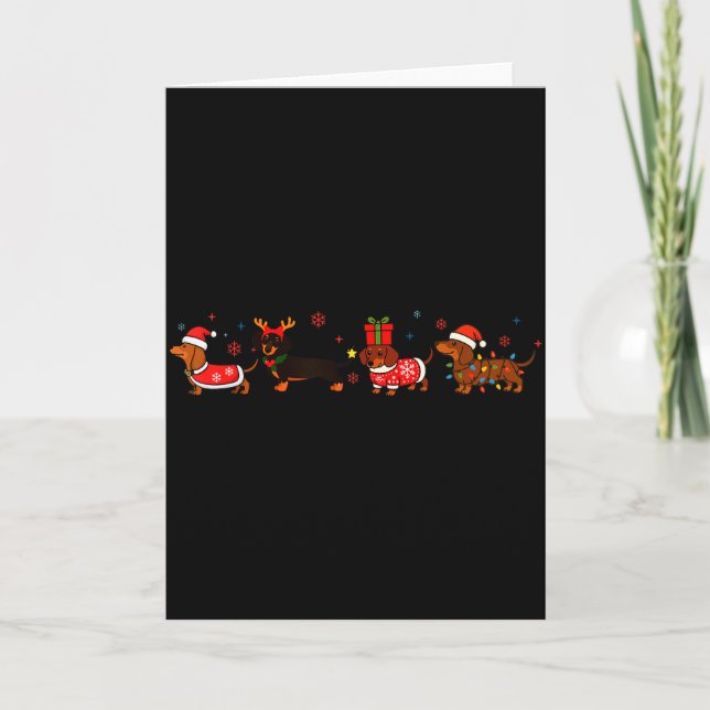 Family Dachshund Santa Sleigh Reindeer Snow Christ Card (Front)