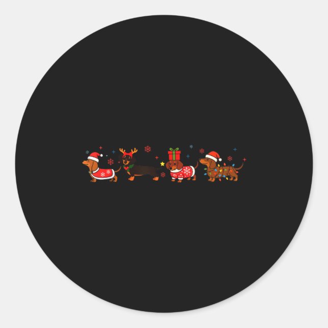 Family Dachshund Santa Sleigh Reindeer Snow Christ Classic Round Sticker (Front)