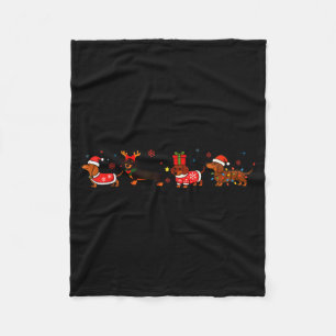 Family Dachshund Santa Sleigh Reindeer Snow Christ Fleece Blanket