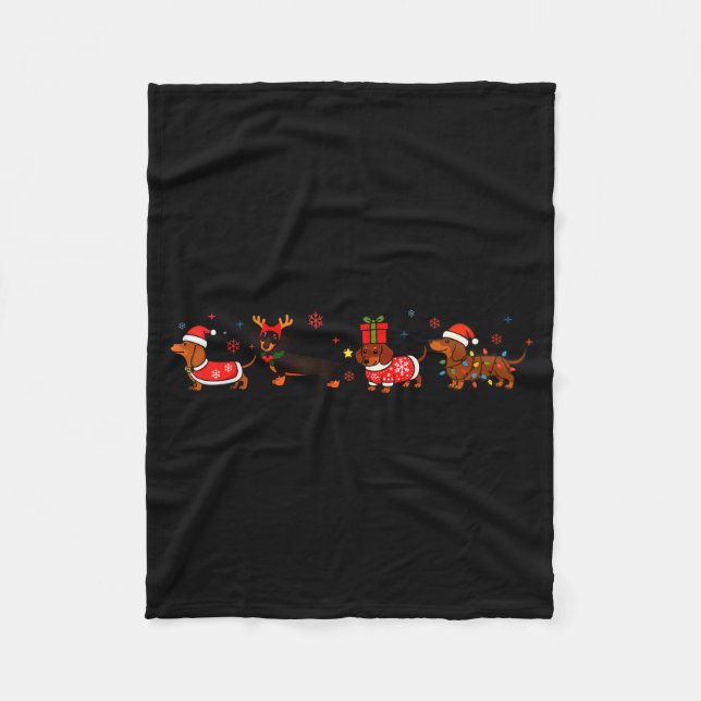 Family Dachshund Santa Sleigh Reindeer Snow Christ Fleece Blanket (Front)