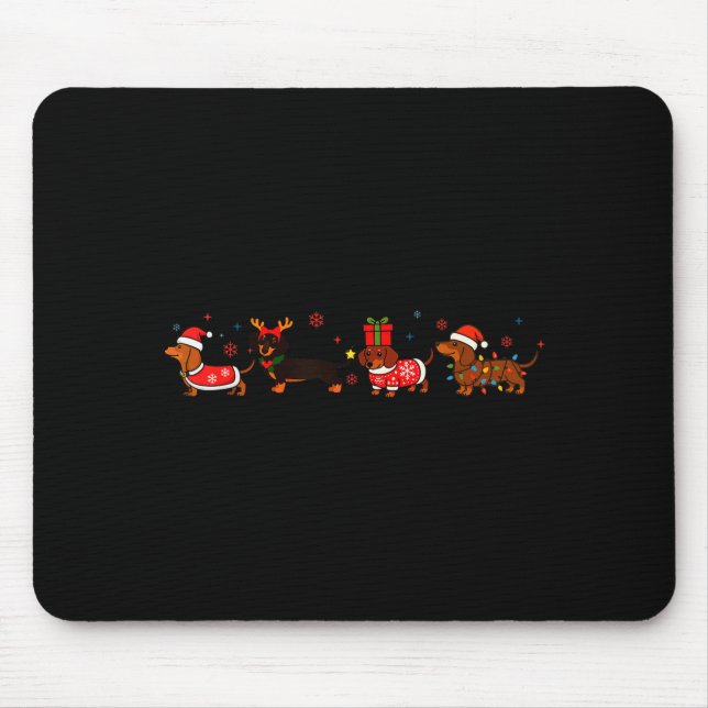 Family Dachshund Santa Sleigh Reindeer Snow Christ Mouse Mat (Front)