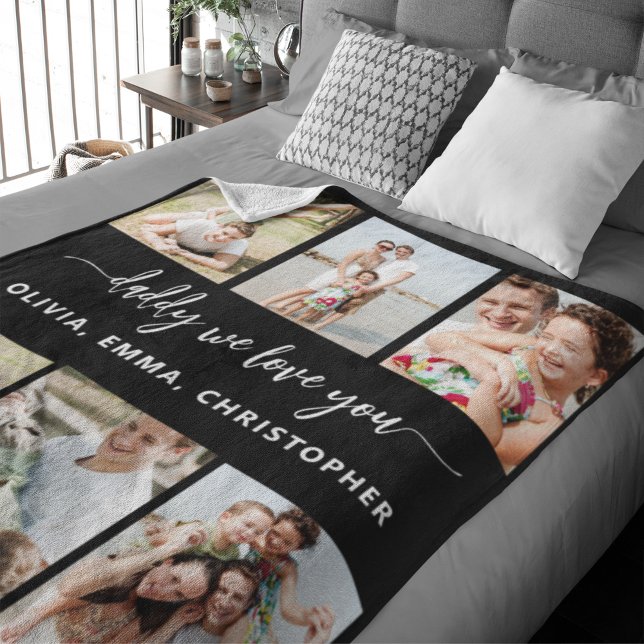 Family Dad - Father's Day Photo Collage Fleece Blanket (Creator Uploaded)