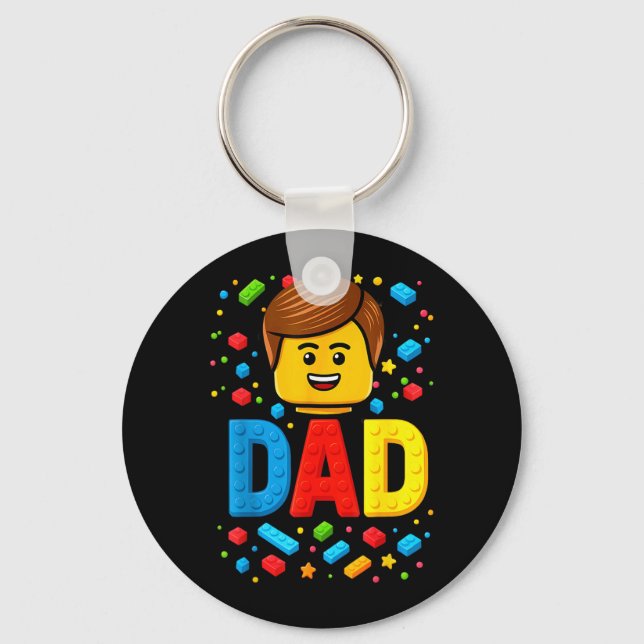 Family Dad Master Builder Building Bricks Blocks Key Ring (Front)