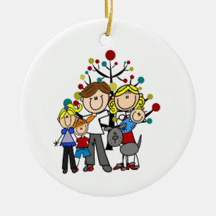 Family Dad Mum Girl Boy Baby Grey Dog Ceramic Tree Decoration