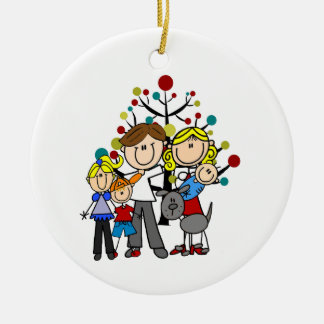 Family Dad Mum Girl Boy Baby Grey Dog Ceramic Tree Decoration