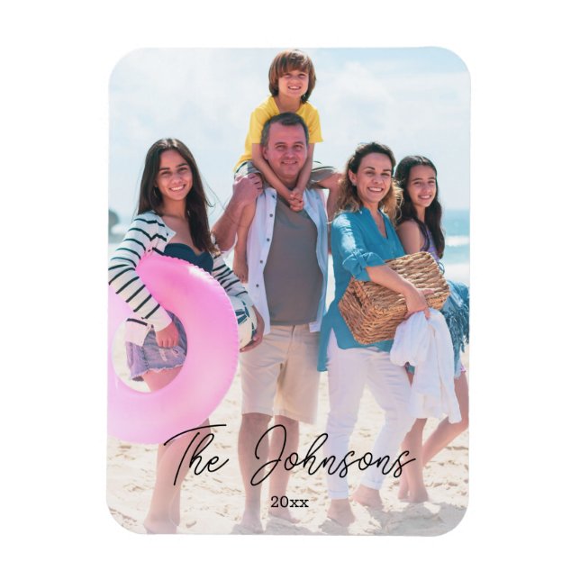 Family Day Modern Photo Name Custom Refrigerator Magnet (Vertical)