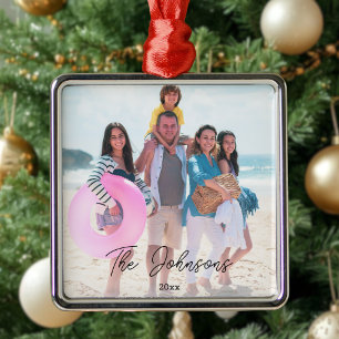 Family Day Modern Photo Name Personalised Metal Tree Decoration
