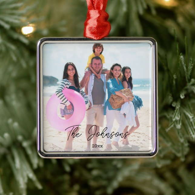 Family Day | Modern Photo Name Personalised Metal Tree Decoration (Tree)
