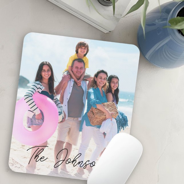 Family Day | Modern Photo Name Personalised Mouse Mat (Creator Uploaded)