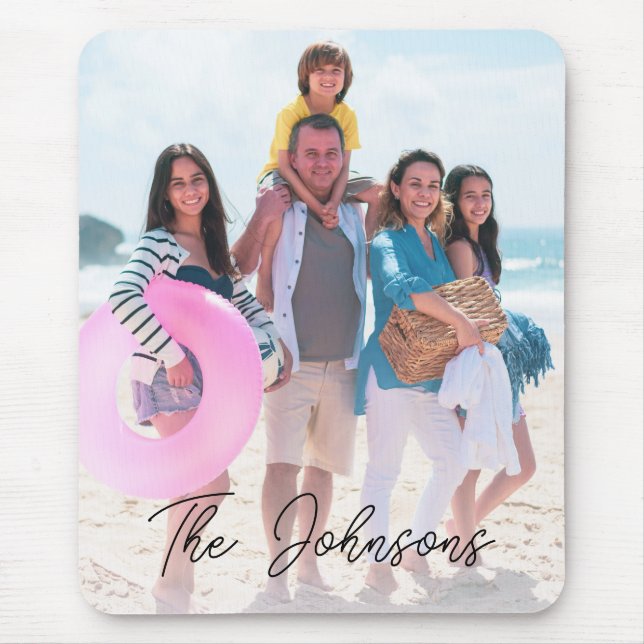 Family Day | Modern Photo Name Personalised Mouse Mat (Front)