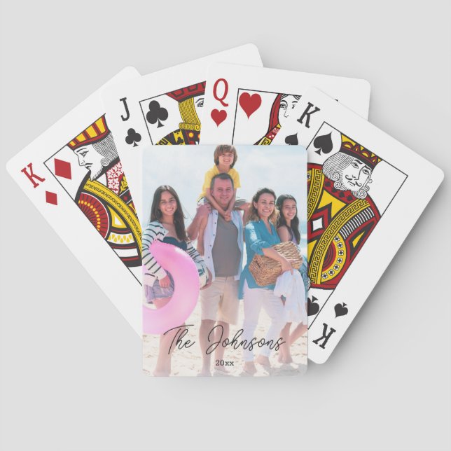 Family Day | Modern Photo Name Personalised Playing Cards (Back)