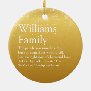 Family Definition Gold Christmas Snowflakes Ceramic Tree Decoration