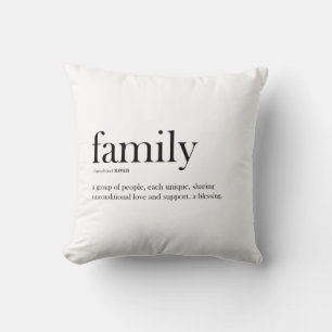 Family definition, typography, modern, trendy cushion