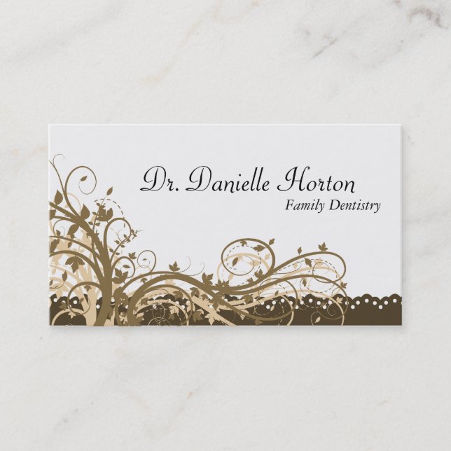 Family Dentist Business Card - Gold Elegant Floral (Front)