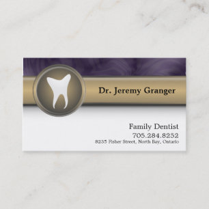 Family Dentist Business Card - Tooth Gold & Purple