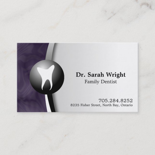 Family Dentist Business Card - Tooth Purple White (Front)