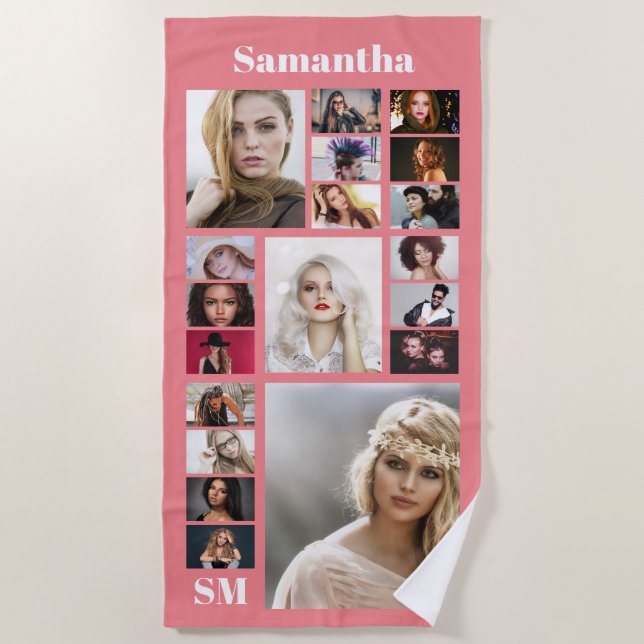 Family DIY 19 photo bff keepsake couples monogram Beach Towel (Front)