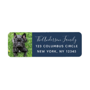 Family Dog Photo Blue Custom Return Address
