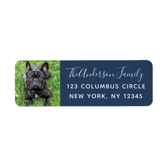 Family Dog Photo Blue Custom Return Address (Front)
