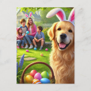 Family Easter Holiday Golden Retriever  Postcard