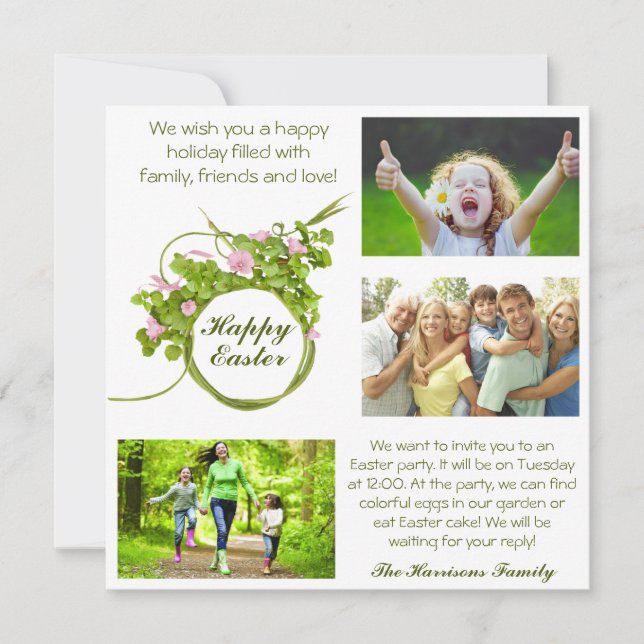 Family Easter Your photos Green  Invitation (Front)