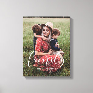 Family elegant calligraphy overlay photo canvas print