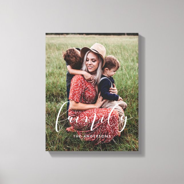Family elegant calligraphy overlay photo canvas print (Front)
